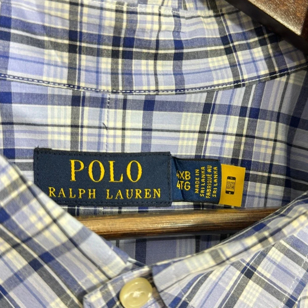 Polo Ralph Lauren‎ Dress Shirt 4XB Blue Plaid Stretch Tech Preppy Classic Career